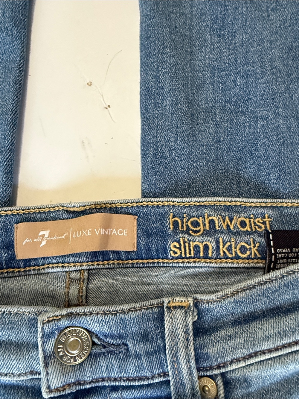 7 FOR ALL MANKIND High Waist Slim Kick Jeans Studded Size 29 Luxe Vintage - Picture 7 of 9